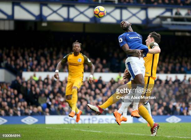 Yannick Bolasie of Everton and Lewis Dunk of Brighton and Hove Albion battle for the ball during the Premier League match between Everton and...
