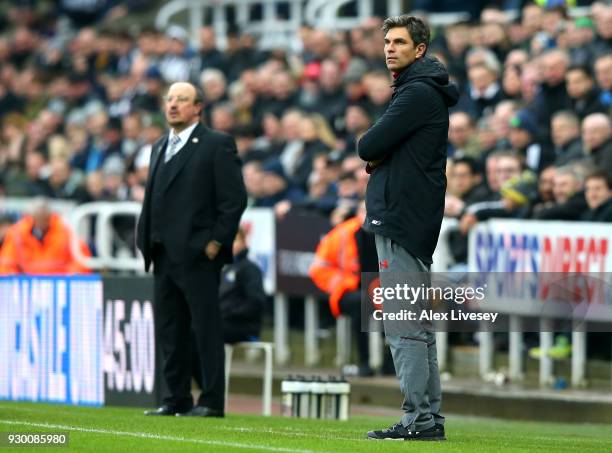 Mauricio Pellegrino, Manager of Southampton looks on during the Premier League match between Newcastle United and Southampton at St. James Park on...