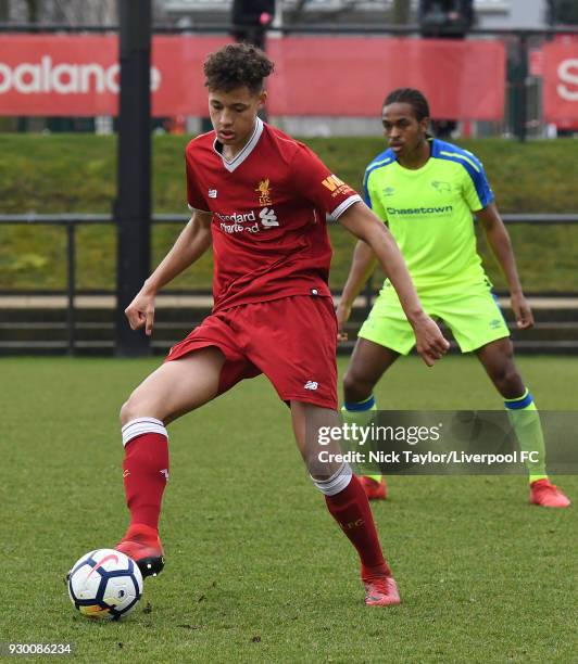 Rhys Williams of Liverpool in action during the U18 Premier League match between Liverpool and Derby County at The Kirkby Academy on March 10, 2018...