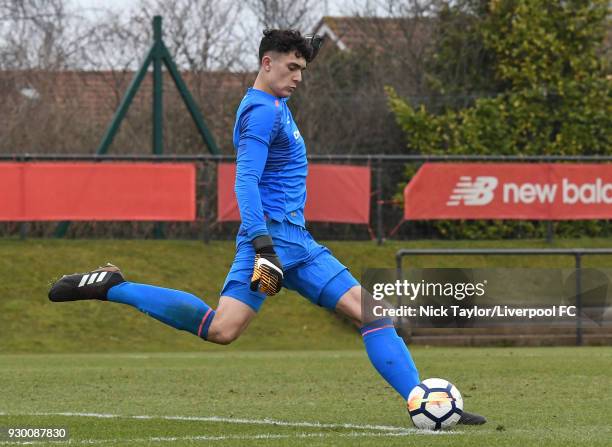 Bradley Foster-Theniger of Derby County in action during the U18 Premier League match between Liverpool and Derby County at The Kirkby Academy on...