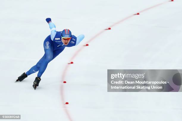 Simen Spieler Nilsen of Norway competes in the 500m Men race during the World Allround Speed Skating Championships at the Olympic Stadium on March...