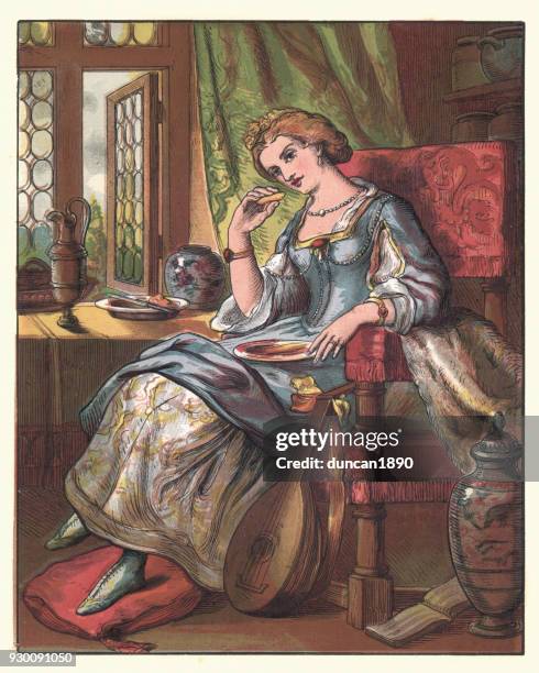 sing a song of sixpence, queen was in the parlour - rhyme stock illustrations