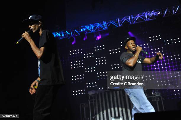 Double E and Footsie of the Newham Generals perform on stage at Brixton Academy on October 22, 2009 in London, England.