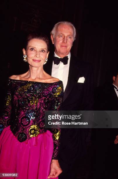 Portrait of British actress Audrey Hepburn and French fashion designer Hubert de Givenchy as they attend the 8th Annual Night of Stars Fashion...