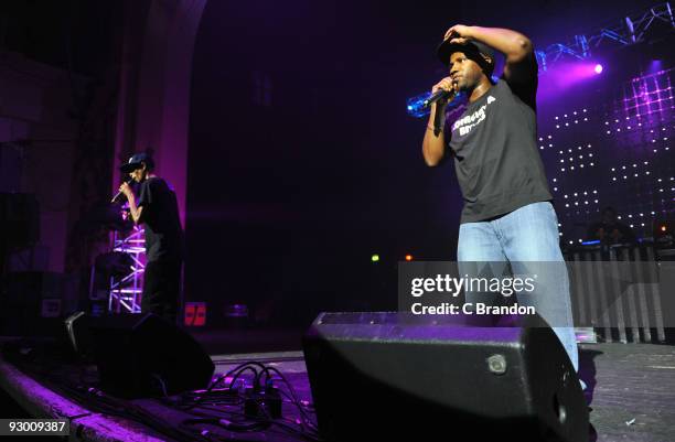 Double E and Footsie of the Newham Generals perform on stage at Brixton Academy on October 22, 2009 in London, England.