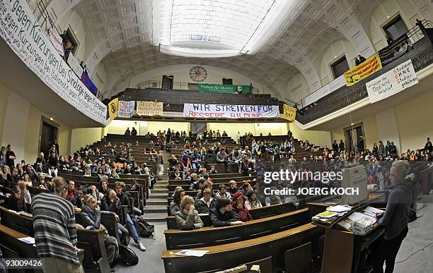 Students occupy a lecture room at the Ludwig-Maximilian University in Munich, southern Germany on November 12, 2009. Hundreds of students occupied...