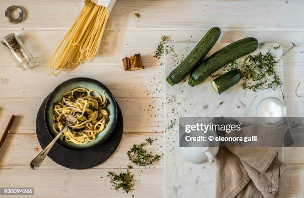 pasta with zucchini - zucchine stock pictures, royalty-free photos & images