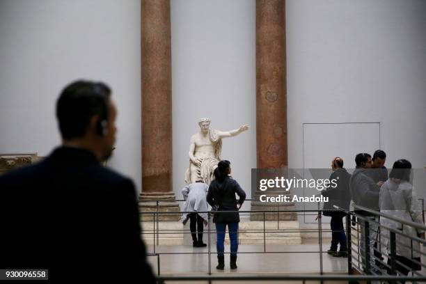 Statue is seen inside the Pergamon Museum in Berlin, Germany on March 09, 2018. Pergamon Museum is one of the five museums found at Museum Island.