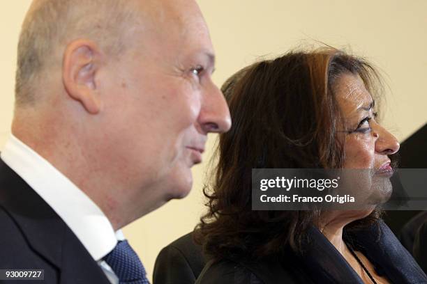 Architect Zaha Hadid and Italian Minister of Culture Sandro Bondi attend MAXXI , The 21st Century Arts Museum Architectural Preview on November 12,...