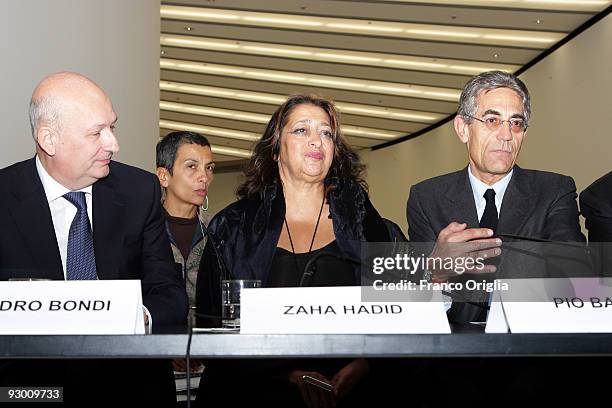 Architect Zaha Hadid and Italian Minister of Culture Sandro Bondi attend MAXXI , The 21st Century Arts Museum Architectural Preview on November 12,...