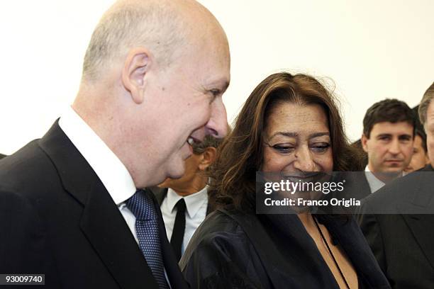 Architect Zaha Hadid and Italian Minister of Culture Sandro Bondi attend MAXXI , The 21st Century Arts Museum Architectural Preview on November 12,...