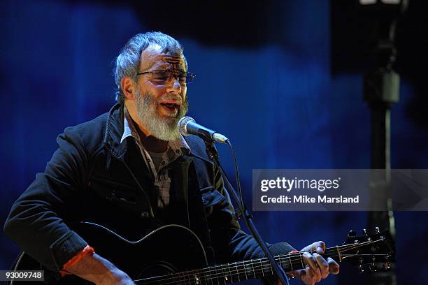 Yusuf Islam performs during a photocall to launch his 'Guess I'll Take My Time' tour at Elstree Studios on November 12, 2009 in Borehamwood, England.