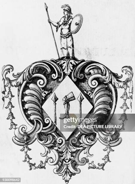 Coat of arms, page preceding the title page of Lena, a comedy by Ludovico Ariosto , London edition United Kingdom.