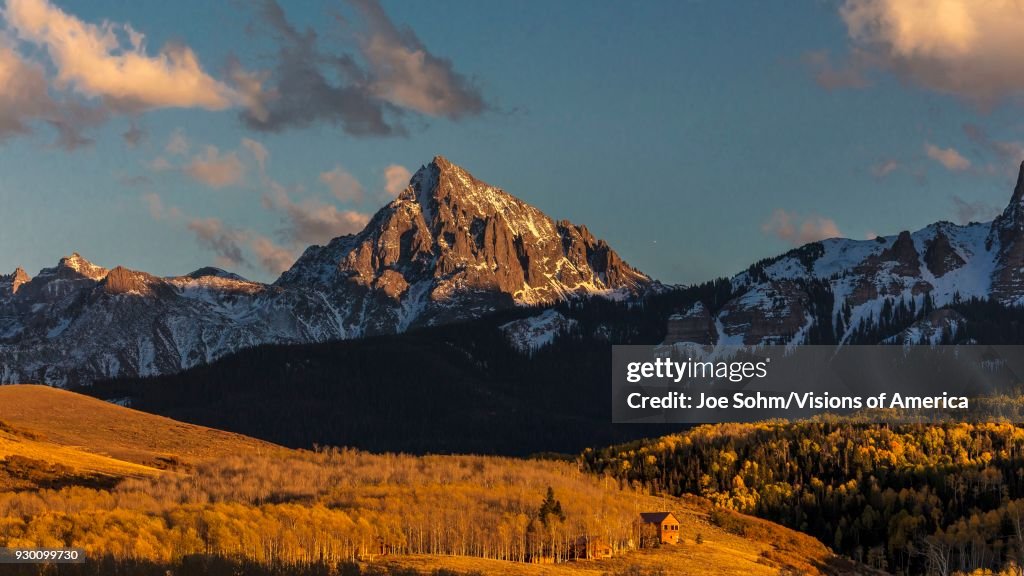 View of Mount Sneffels and San Juan Mountains outside Ridgway, Colorado on Hastings Mesa