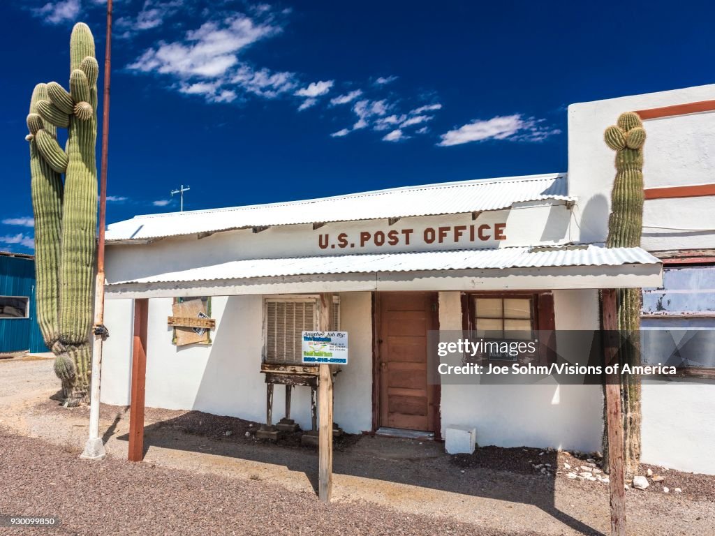 Closed US Post Office and Cactus in Quartzsite, Arizona