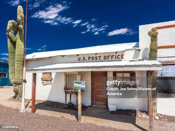 Closed US Post Office and Cactus in Quartzsite, Arizona.