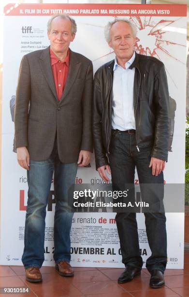 Producers Luc and Jean Pierre Dardenne attend 'La Prima Linea' photocall at Bernini Hotel on November 12, 2009 in Rome, Italy.