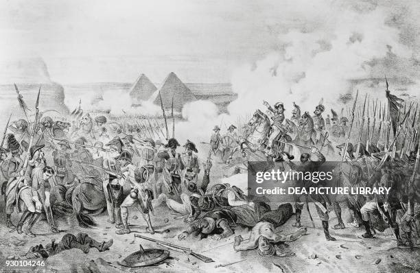 The French army under General Napoleon Bonaparte fighting against the Mamluk forces at the Battle of the Pyramids, also known as the Battle of...