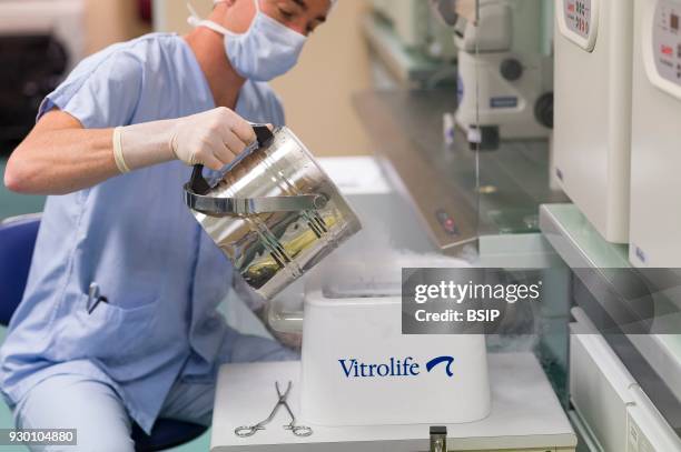 Reproductive biology service, Nice, France, In Assisted Reproductive Technology, ART, lab, Embryonic vitrification.