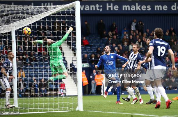 Vicente Iborra of Leicester City scores his sides fourth goal during the Premier League match between West Bromwich Albion and Leicester City at The...