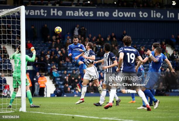 Vicente Iborra of Leicester City scores his sides fourth goal during the Premier League match between West Bromwich Albion and Leicester City at The...