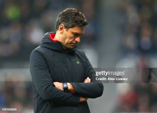 Mauricio Pellegrino, Manager of Southampton looks dejected after the Premier League match between Newcastle United and Southampton at St. James Park...