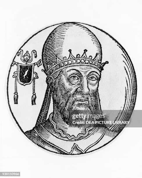 Portrait of Saint Martin I , 74th Pope of the Catholic Church from 649, engraving.