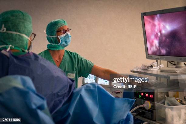 Gynecology surgery, Chambery Metropole Savoie Hospital, France, Conservative hysterectomy by vaginal laparoscopy in a 44-year old patient suffering...