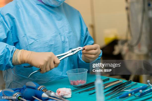 Orthopedic operating theatre, Pasteur 2 Hospital, Nice, France, Medullary liberation and arthrodesis, patient suffering from lumbar stenosis caused...