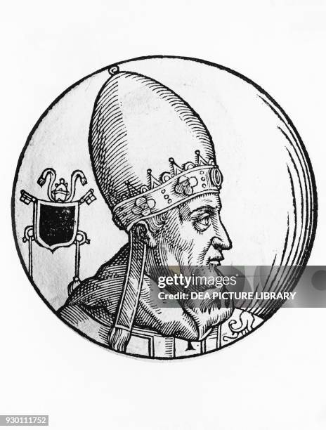 Portrait of Benedict IV , 117th Pope of the Catholic Church from 900, engraving.