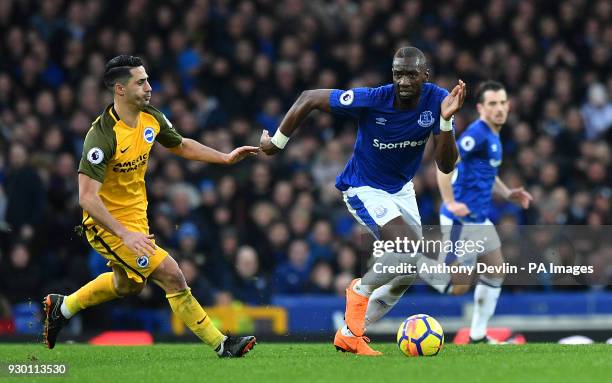 Everton's Yannick Bolasie and Brighton & Hove Albion's Beram Kayal in action during the Premier League match at Goodison Park, Liverpool.