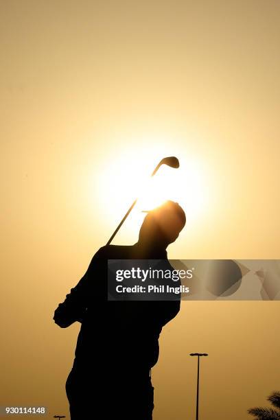 Clark Dennis of the United States in action during the final round of the Sharjah Senior Golf Masters presented by Shurooq played at Sharjah Golf &...