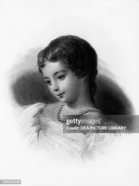 Portrait of Augusta Ada Byron, Countess of Lovelace , English mathematician and writer, she is regarded as the first computer programmer, engraving.