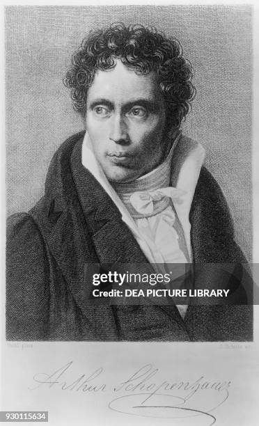 Portrait of Arthur Schopenhauer , German philosopher, engraving after a painting by Ludwig Sigismund Ruhl .