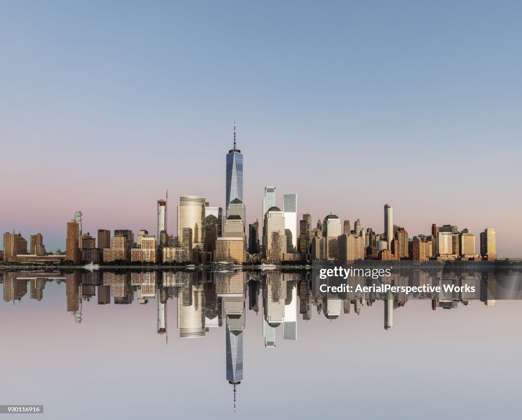 Lower Manhattan skyline at Sunset, View from New Jersey