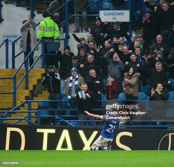 Sheffield Wednesday's George Boyd celebrates scoring the opening goal during the Sky Bet Championship match between Sheffield Wednesday and Bolton...