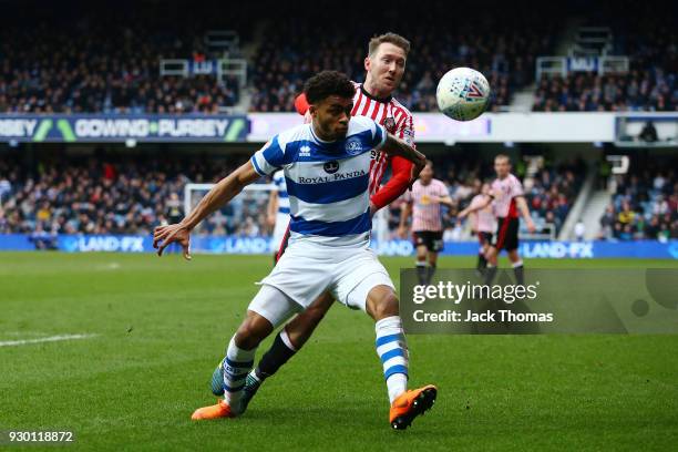 Darnell Furlong of QPR and Aidan McGeady of Sunderland during the Sky Bet Championship match between QPR and Sunderland at Loftus Road on March 10,...