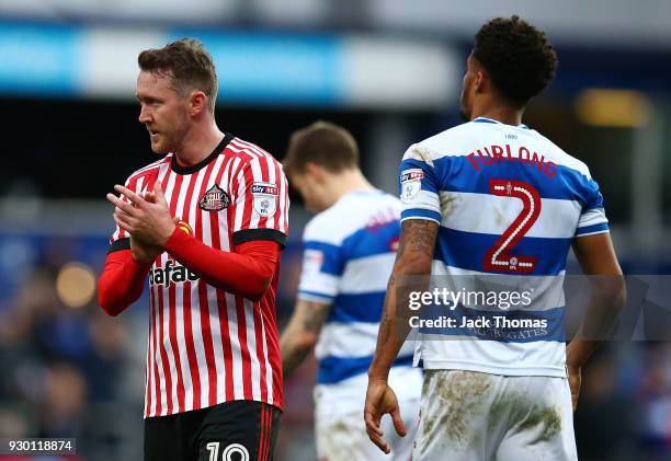 Aidan McGeady of Sunderland applauds fans after the Sky Bet Championship match between QPR and Sunderland at Loftus Road on March 10, 2018 in London,...