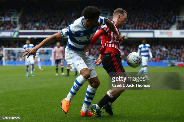 Darnell Furlong of QPR and Aidan McGeady of Sunderland during the Sky Bet Championship match between QPR and Sunderland at Loftus Road on March 10,...