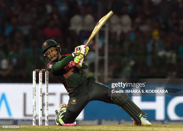 Bangladesh cricketer Mushfiqur Rahim plays a shot during the third Twenty20 international cricket match between Bangladesh and Sri Lanka of the...