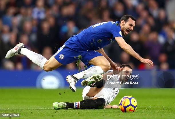 Luka Milivojevic of Crystal Palace fouls Davide Zappacosta of Chelsea during the Premier League match between Chelsea and Crystal Palace at Stamford...