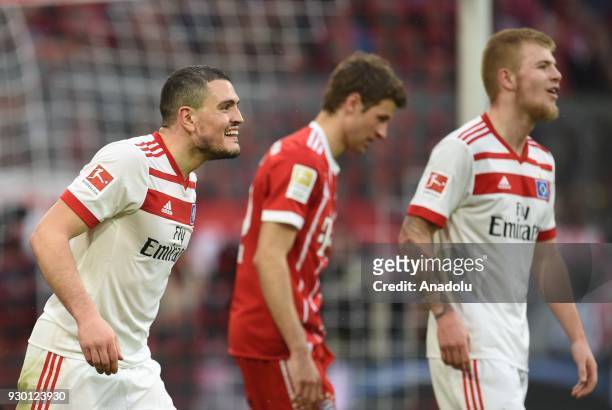 Kyriakos Papadopoulos of Hamburg reacts to a penalty against his team during the German Bundesliga soccer match between FC Bayern Munich and...