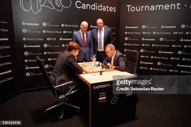 Sergei Karjakin, Russian Chess Federation president Andrey Filatov, Russian chess federation vice president Andrey Guryev and Shakhriyar Mamedyarov...