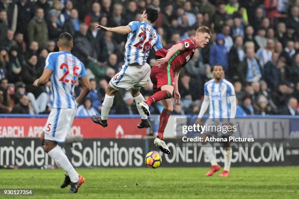 Christopher Schindler of Huddersfield against Sam Clucas of Swansea City during the Premier League match between Huddersfield Town and Swansea City...