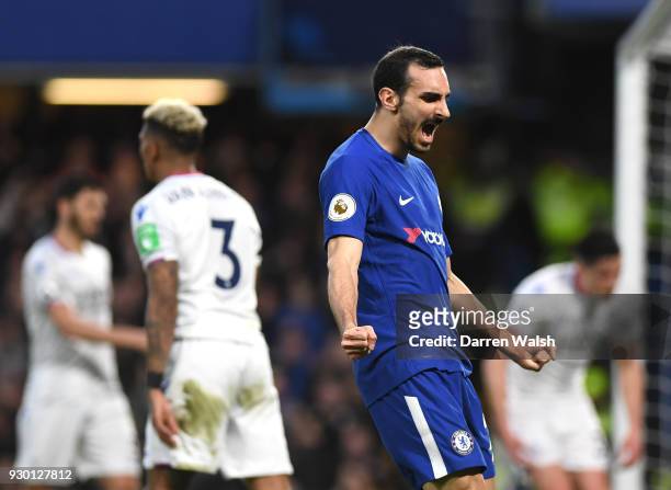Davide Zappacosta of Chelsea celebrates his sides second goal after Martin Kelly of Crystal Palace scores an own goal during the Premier League match...