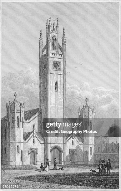 New Church, Haggerstone, engraving 'Metropolitan Improvements, or London in the Nineteenth Century' London, England, UK 1828, drawn by Thomas H...