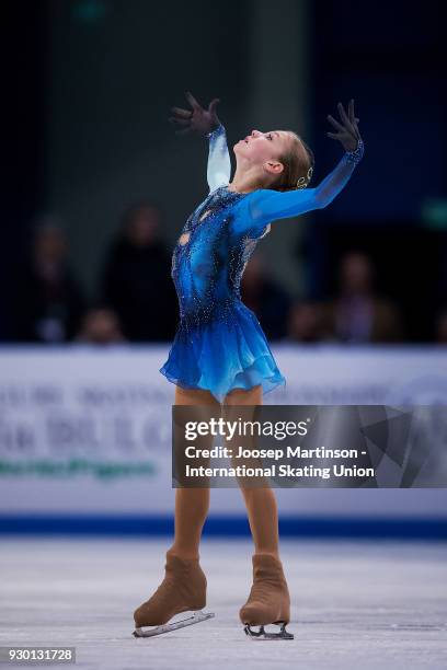 Alexandra Trusova of Russia competes in the Junior Ladies Free Skating during the World Junior Figure Skating Championships at Arena Armeec on March...
