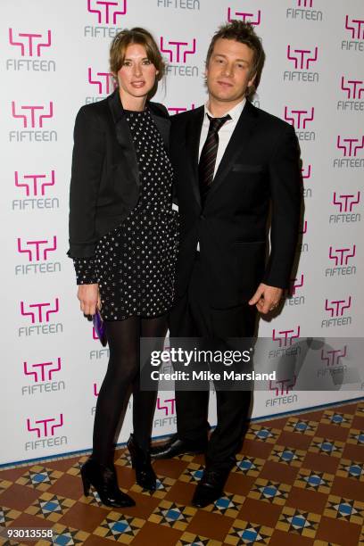 Jamie Oliver and wife Jools Oliver attend A Big Night Out With Fifteen at Shoreditch Town Hall on November 12, 2009 in London, England.