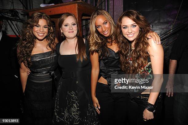 Jordin Sparks, Adele, Leona Lewis and Miley Cyrus backstage at Brooklyn Academy of Music on September 17, 2009 in New York, New York.