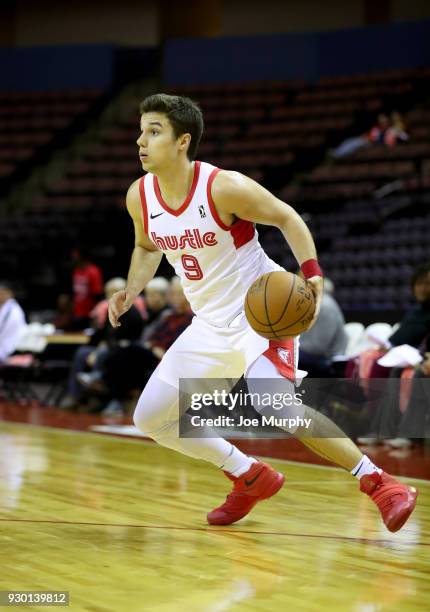 Dusty Hannahs of the Memphis Hustle handles the ball against the Santa Cruz Warriors during an NBA G-League game on March 10, 2018 at Landers Center...